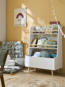 Estante-biblioteca Montessori, com fundo reversível, tema Hanói branco medio bicolor/multicolo