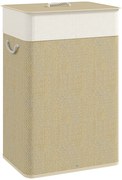 HOMCOM Cesto de Roupa com Tampa 72L Cesto de Roupa de Bambu com Bolsa Interior Removível e Alças 40x30x60 cm Bege e Creme | Aosom Portugal