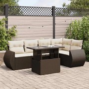 vidaXL 6 pcs conjunto de sofás jardim c/ almofadões vime PE castanho