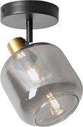 Foco de teto design preto com dourado e vidro fumê - Zuzanna