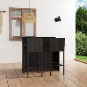 3 pcs conjunto de bar para jardim preto