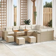 vidaXL Conjunto de Sofá de Jardim de 13 Peças com Almofadas Bege em Rattan Sintético e Acácia
