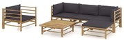 6 pcs conj. lounge jardim em bambu c/ almofadões cinza-escuro