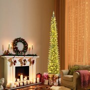 Árvore de Natal artificial pré-iluminada de 210 cm com 200 luzes LED brancas quentes em forma de lápis Verde