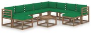 11 pcs conjunto lounge de jardim com almofadões verdes