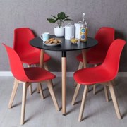 Conjunto Mesa Tower Redonda 80 cm Preta e Pack 4 Cadeiras Kelen - Vermelho