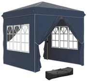 Outsunny Tenda Dobrável Pop-Up 248x248x270 cm com 4 Paredes Laterais Anti-UV Altura Ajustável e Bolsa de Transporte Azul Escuro