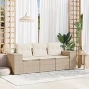 vidaXL 3 pcs conjunto de sofás p/ jardim com almofadões vime PE bege