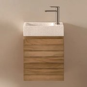 Conjunto De Móvel De Casa De Banho Suspenso 40x20 Cm Em Madeira De Teca Com Lavatório Integrado Em Cimento Napier Madeira De Teca & Sem - Sklum