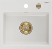 Mexen Milo lava-louça de granito de 1 compartimento 435 x 410 mm, branco, sifão dourado - 6505441000-20-G