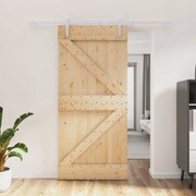 vidaXL Porta de correr com ferragens 95x210 cm madeira de pinho maciça