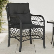 vidaXL Cadeiras de jardim com almofadões 2 pcs vime PE preto