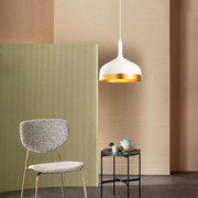 Candeeiro de Teto Saglam – Branco e Dourado – 30 cm de Diâmetro, 128 c