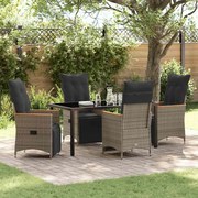 vidaXL Conjunto de Jantar de Jardim 5 Peças com Almofadas Cinza Rattan Polipropileno