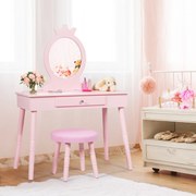 Toucador Infantil com Gavetas e Banco Acolchoado 70 x 34 x 101 cm Rosa