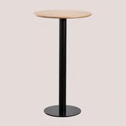 Mesa Alta De Bar Redonda Ø60 Cm Em Mdf Xiren Castanho Madeira Natural - Preto - Sklum