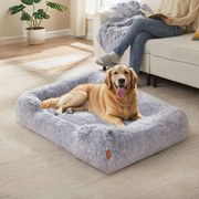 Cama para cães 106 x 75 x 20 cm com rebordos elevados e cobertura amovível cinzento