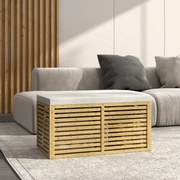 Baú de Arrumação para Dormitório 122L Estofado em Linho Sintético com Almofada Estrutura de Bambu 90x42x43 cm Cinza e Madeira