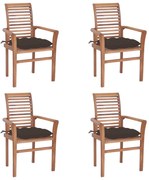 Cadeiras de jantar 4 pcs c/ almofadões cinza-acastanhado teca