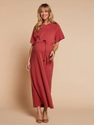 Vestido comprido gravidez e amamentação terracota