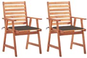 vidaXL Cadeiras de jantar p/ jardim 2 pcs c/ almofadões acácia maciça