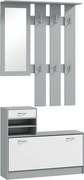 HOMCOM Móvel Cabide de Entrada de 3 Peças Armário de Entrada com Cabide Espelho Sapateira e Gaveta 90x10x102 cm Branco e Cinza | Aosom Portugal