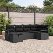vidaXL Sofá de Jardim Modular de 6 Peças com Almofadas Pretas em Rattan Sintético