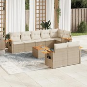 vidaXL 9 pcs conjunto de sofás p/ jardim com almofadões vime PE bege