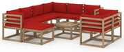 10 pcs conjunto lounge para jardim com almofadões vermelhos