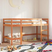 vidaXL Cama alta p/criança c/escada 90x200cm pinho maciço castanho-mel