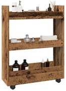 vidaXL Trólei arrumação estreito 3 prat. deriv. madeira madeira velha