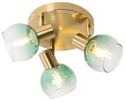 Candeeiro de teto Art Deco dourado com vidro verde 3 luzes - VIDRO Art Deco