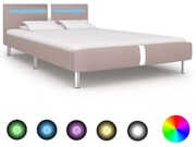 Estrutura de cama c/ LEDs 120x200cm couro artificial cappuccino