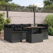 vidaXL Conjunto de sofá de jardim de 7 peças com almofadas pretas em rattan