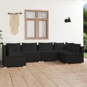 6 pcs conjunto lounge de jardim c/ almofadões vime PE preto