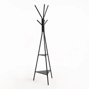Cabide de Pé Love – 48x48x180 cm – Preto com Prateleiras em Mármore –