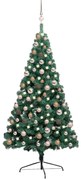vidaXL Meia árvore Natal artificial pré-iluminada c/ bolas verde
