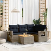 vidaXL 5 pcs conjunto sofás p/ jardim c/ almofadões vime PE cinzento