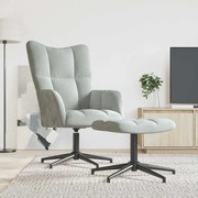 vidaXL Cadeira de descanso com banco veludo cinzento-claro