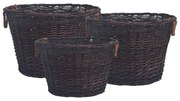 vidaXL Conjunto de cestos lenha empilháveis 3 pcs salgueiro castanho