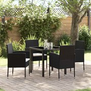 vidaXL Conjunto de Jantar de Jardim com 5 Peças e Almofadas Preto Rattan Poliéster