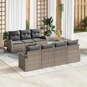 vidaXL Conjunto de Sofá de Jardim com 8 Peças e Almofadas de Rattan Poliéster Cinza