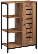 kleankin Móvel Auxiliar Casa de Banho com Porta de Ripas 3 Compartimentos Abertos Prateleira Ajustável 60x30x85 cm Castanho Rústico | Aosom Portugal