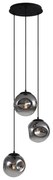 Candeeiro suspenso Art Déco preto com vidro fumado 3-luzes - Douglass