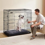 Gaiola dobrável para cães com 2 portas e base em plástico 122 x 74 x 114 cm Preto