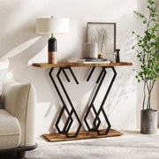 Mesa Consola 100 x 30 x 79 cm com Estrutura de Metal Mesa para o Corredor Mesa Auxiliar Castanha