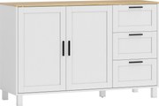 HOMCOM Aparador Moderno para Sala de Estar com 2 Portas e 3 Gavetas Prateleira Ajustável para Sala de Jantar Entrada 120x38x76 cm Branco | Aosom Portugal