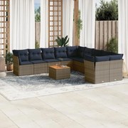 vidaXL 11 pcs conjunto sofás de jardim c/ almofadões vime PE cinzento
