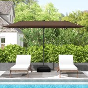 Guarda-sol de jardim Duplo 4 x 2 m com luzes solares, manivela com base Castanho