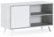 Móvel de TV 100 com porta esquerda, sala, modelo WIND, estrutura cor CEMENTO, porta cor White Matte, medidas 95x40x57cm de altura.